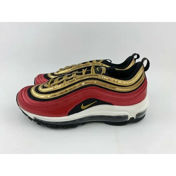 Nike Air Max 97 Red Gold Sequin Women's Sneaker Shoes Metallic - Picture 9 of 12
